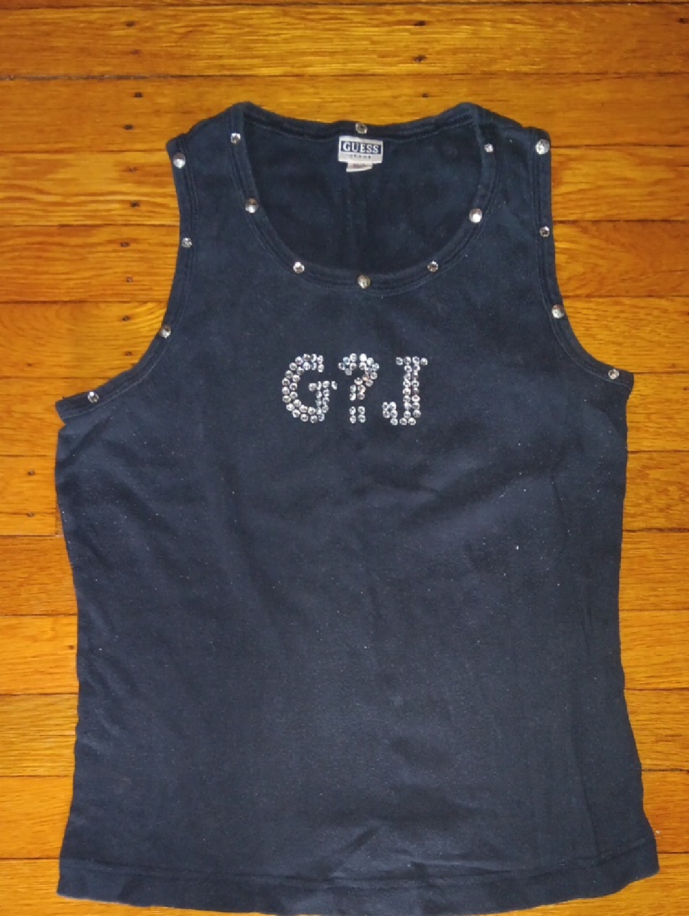 Guess Black Studded Logo Tank with Rhinestone G?J
